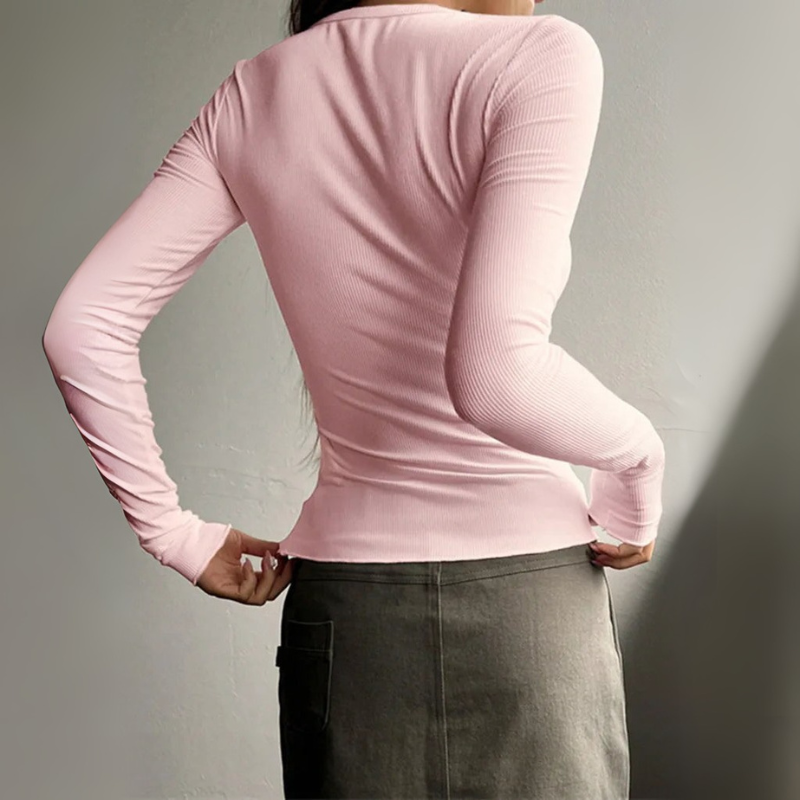 Women's Slim-Fit Long Sleeve Henley Top