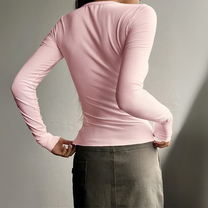 Women's Slim-Fit Long Sleeve Henley Top