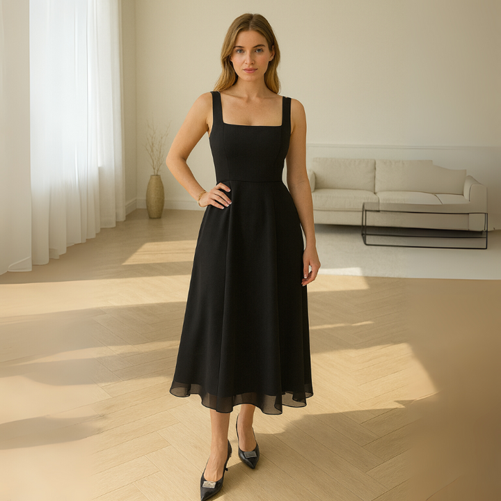 Women's Square Neck Midi Dress – Chic Cocktail & Party Style