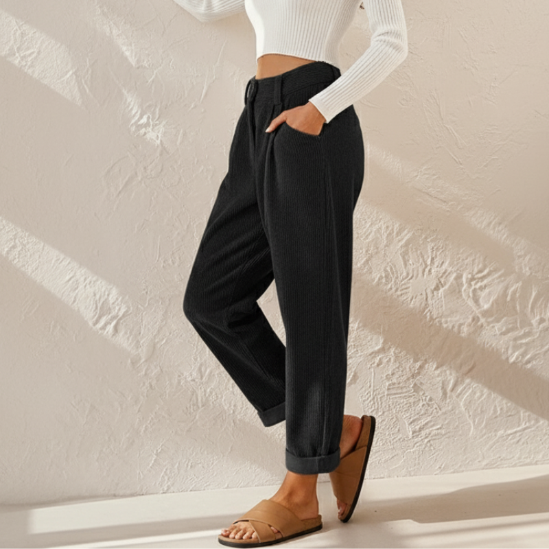 Women's Straight-Leg Trousers – Casual Pants with Elastic Waist