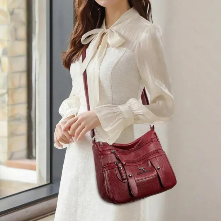Women's Structured Leather Handbag - Retro Style