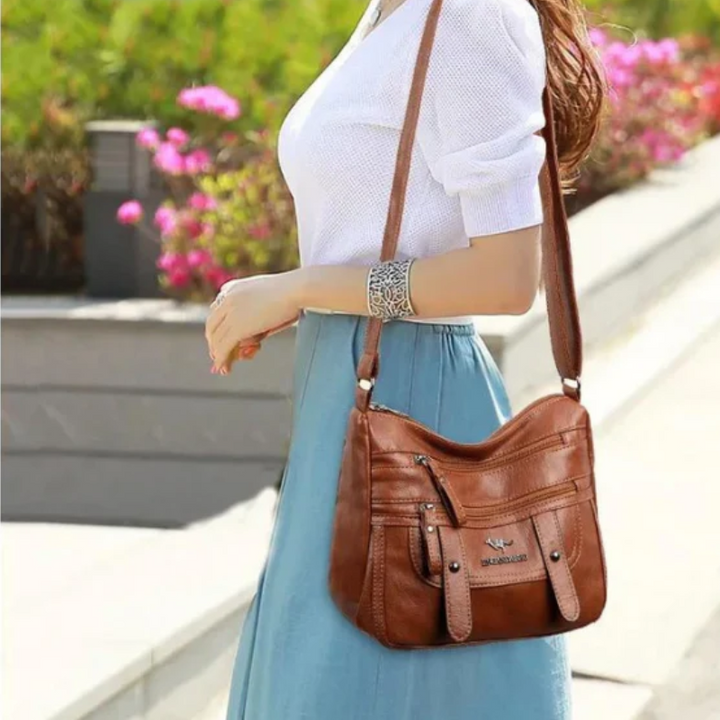 Women's Structured Leather Handbag - Retro Style