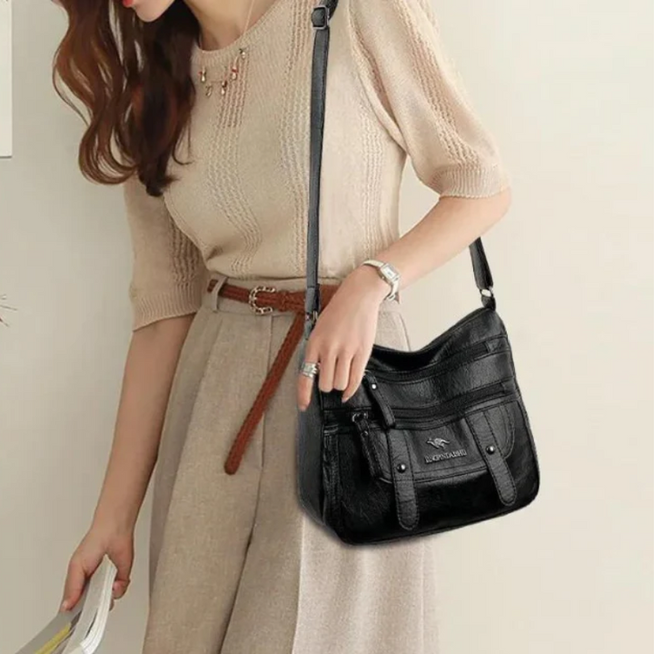 Women's Structured Leather Handbag - Retro Style
