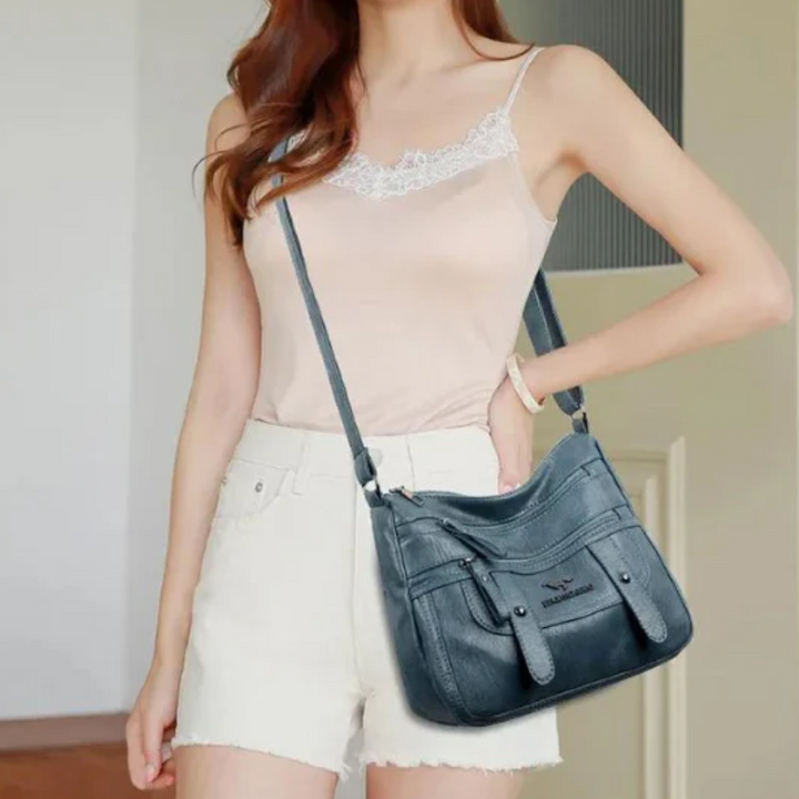 Women's Structured Leather Handbag - Retro Style
