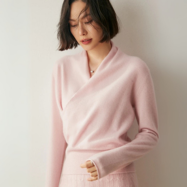 Women's Stylish Cashmere Sweater with Crossover Collar