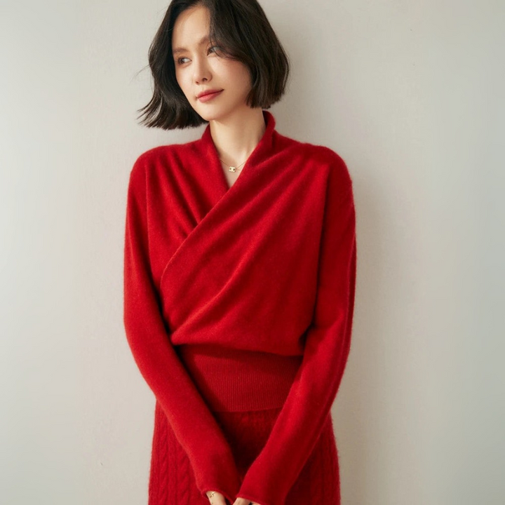 Women's Stylish Cashmere Sweater with Crossover Collar