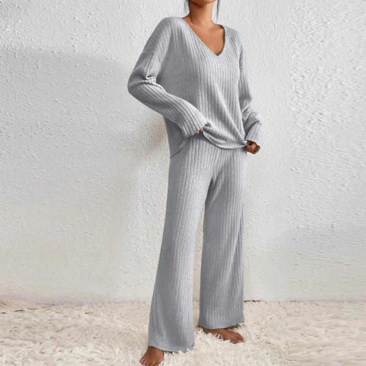 Women's Stylish V-Neck Sweater and Matching Pants Loungewear Set