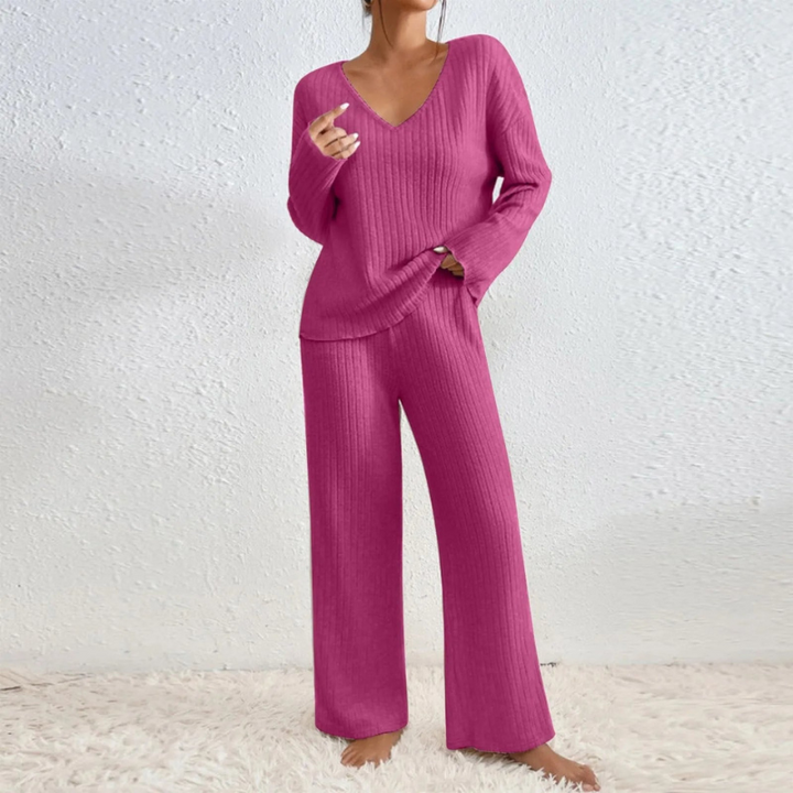 Women's Stylish V-Neck Sweater and Matching Pants Loungewear Set