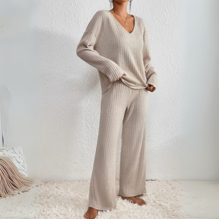 Women's Stylish V-Neck Sweater and Matching Pants Loungewear Set