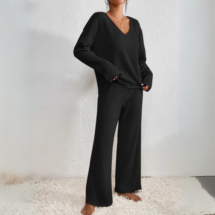 Women's Stylish V-Neck Sweater and Matching Pants Loungewear Set