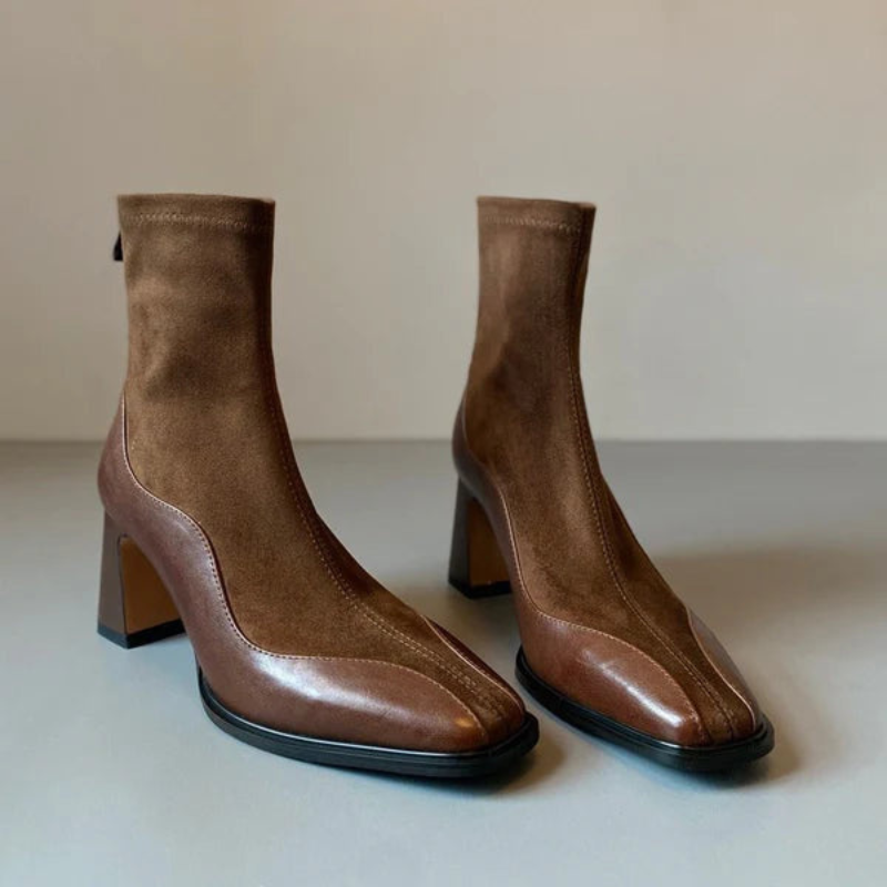 Women's Suede Chelsea Boots with Spliced Design and Block Heel