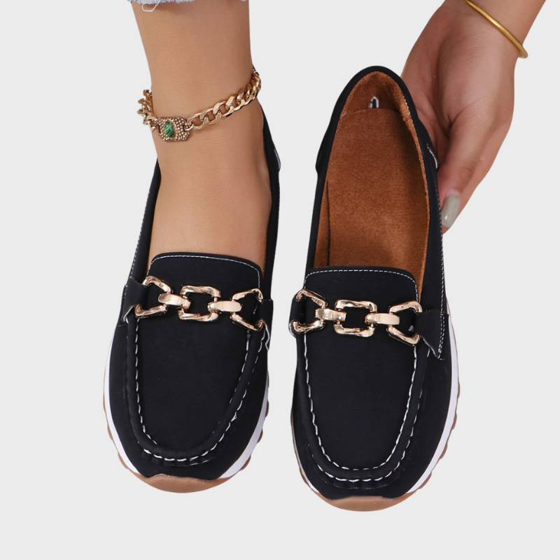 Women's Suede Loafers with Chain Detail