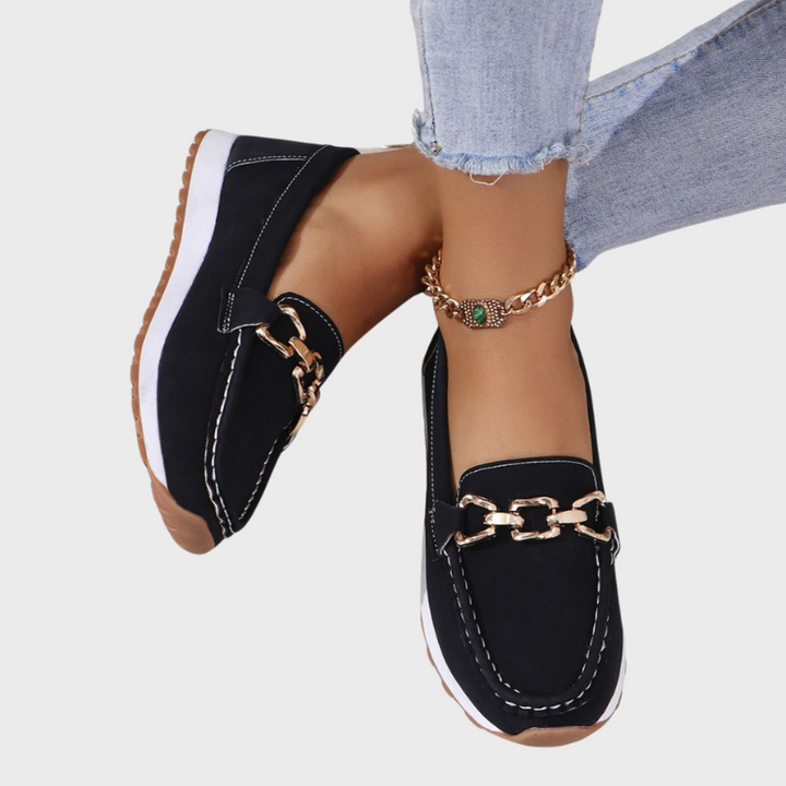Women's Suede Loafers with Chain Detail