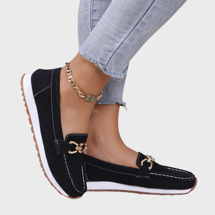 Women's Suede Loafers with Chain Detail