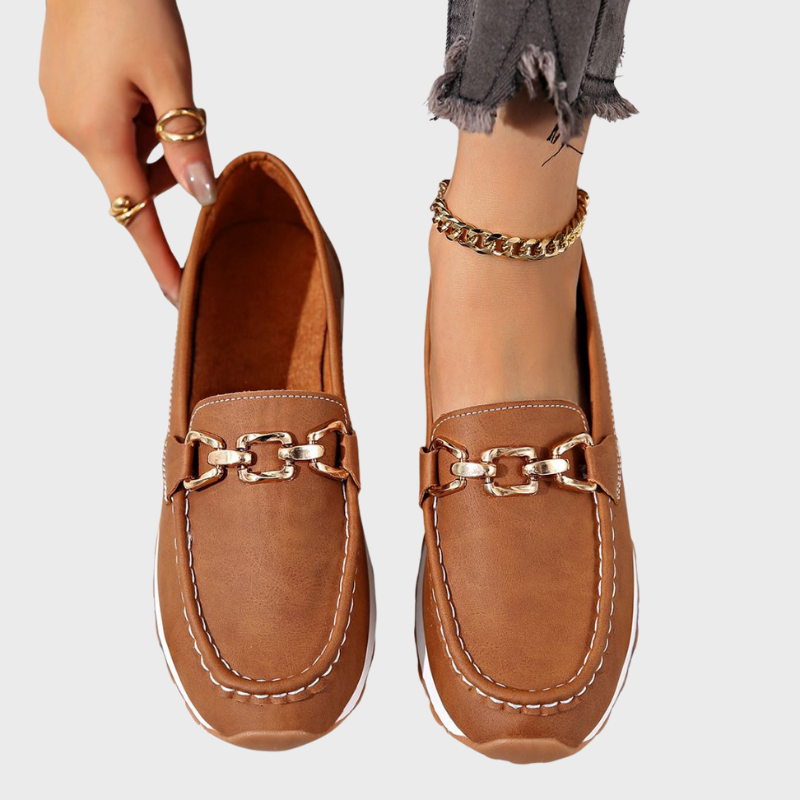 Women's Suede Loafers with Chain Detail