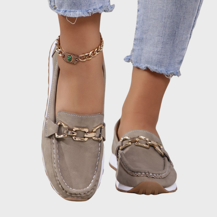 Women's Suede Loafers with Chain Detail