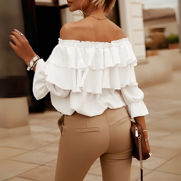 Women's Summer Blouse Off-Shoulder Ruffle Long Sleeve Style
