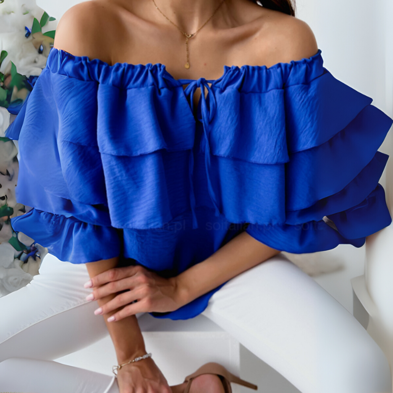 Women's Summer Blouse Off-Shoulder Ruffle Long Sleeve Style