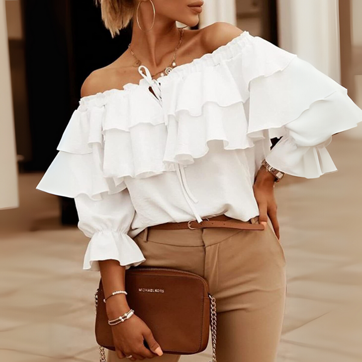 Women's Summer Blouse Off-Shoulder Ruffle Long Sleeve Style