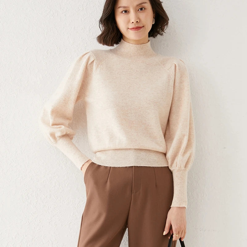 Women's Sweater Pullover with High-Neck Design