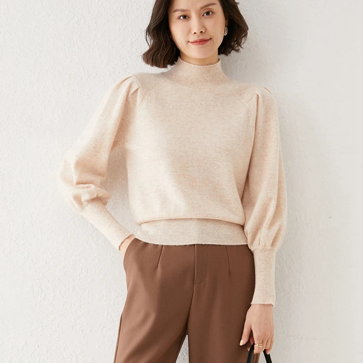 Women's Sweater Pullover with High-Neck Design