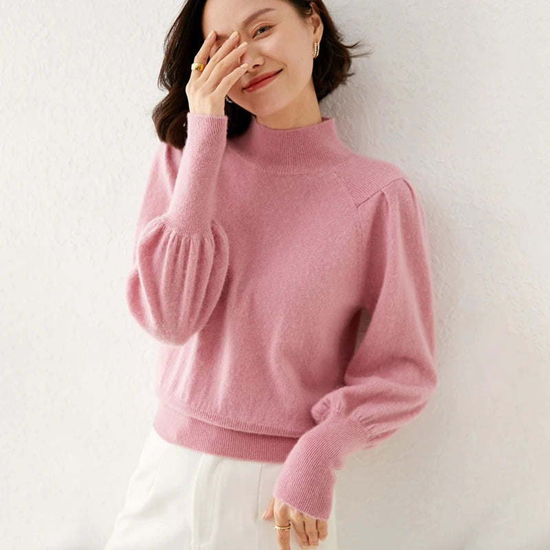 Women's Sweater Pullover with High-Neck Design