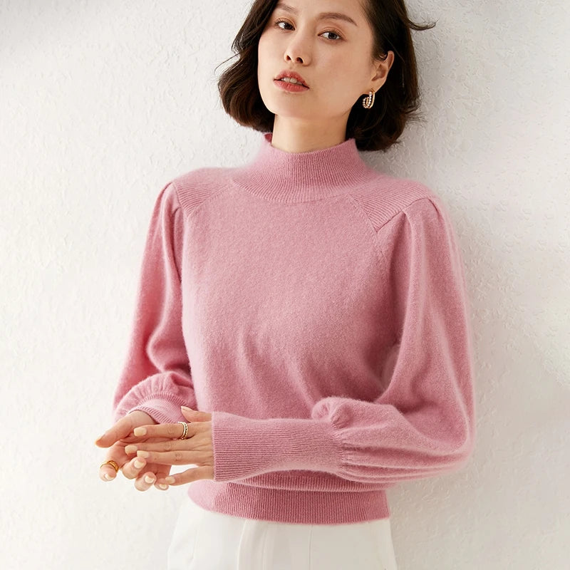 Women's Sweater Pullover with High-Neck Design