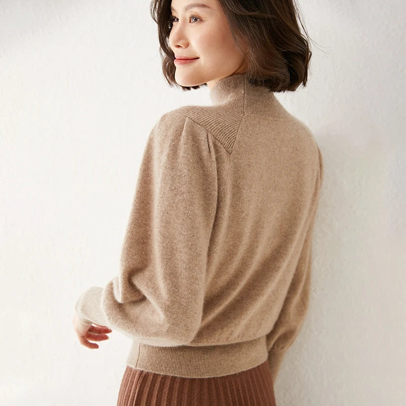 Women's Sweater Pullover with High-Neck Design