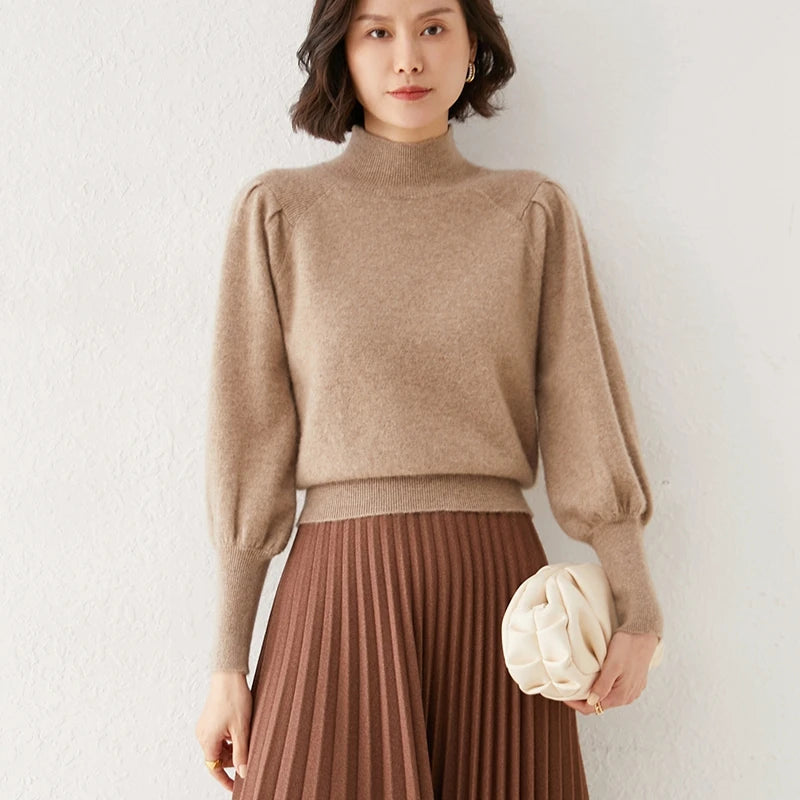 Women's Sweater Pullover with High-Neck Design
