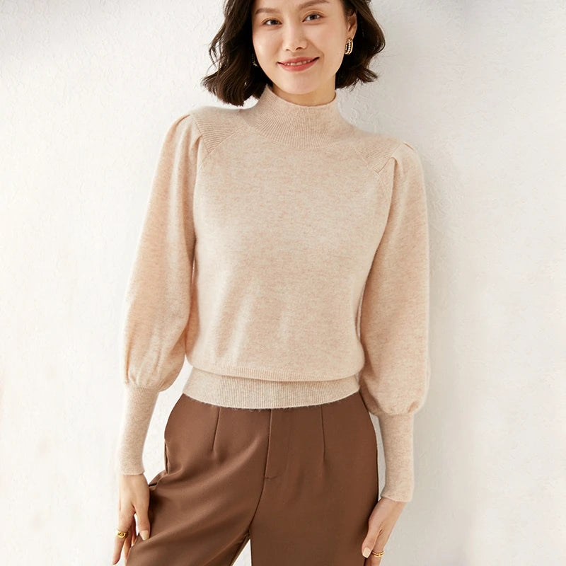 Women's Sweater Pullover with High-Neck Design