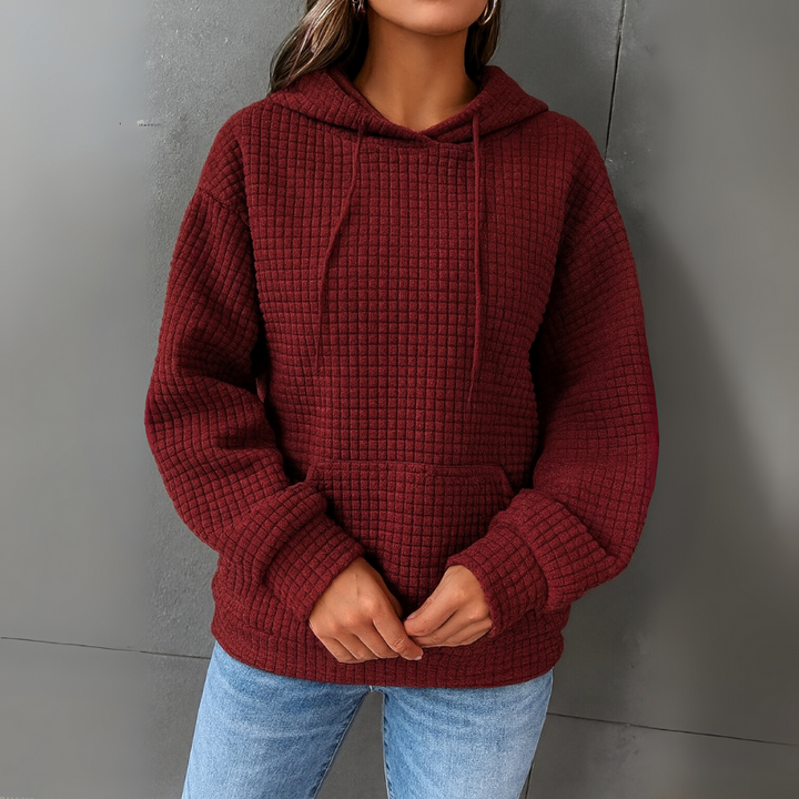 Women's Sweatshirt Waffle-Knit with Drawstring Hood