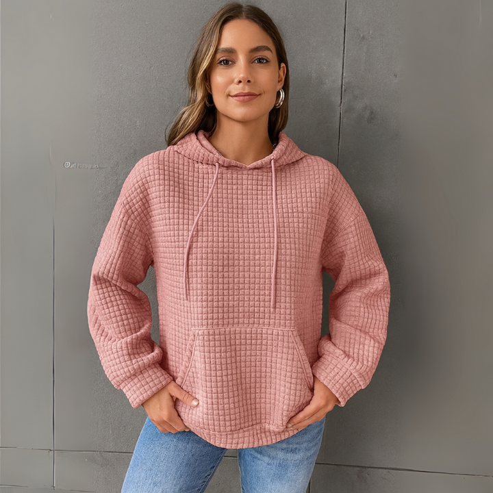 Women's Sweatshirt Waffle-Knit with Drawstring Hood