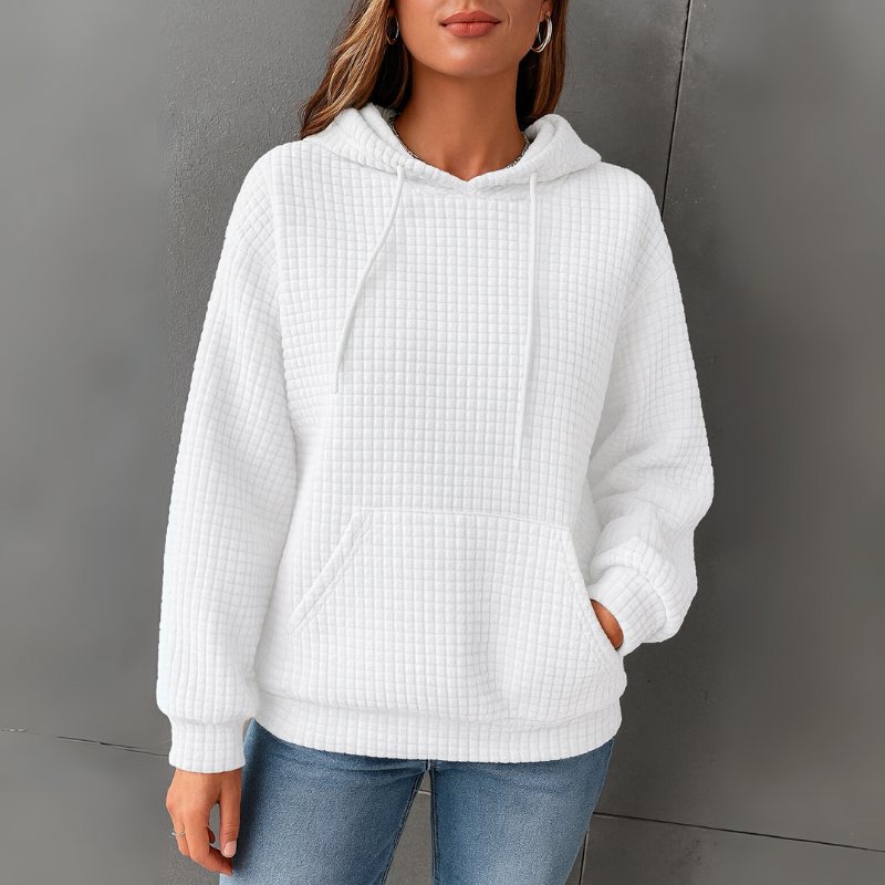 Women's Sweatshirt Waffle-Knit with Drawstring Hood
