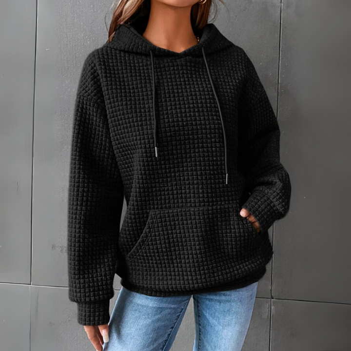 Women's Sweatshirt Waffle-Knit with Drawstring Hood