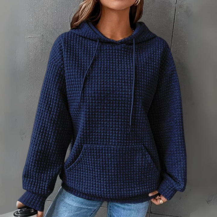 Women's Sweatshirt Waffle-Knit with Drawstring Hood