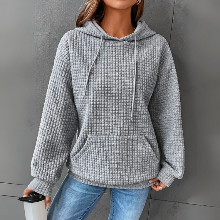 Women's Sweatshirt Waffle-Knit with Drawstring Hood