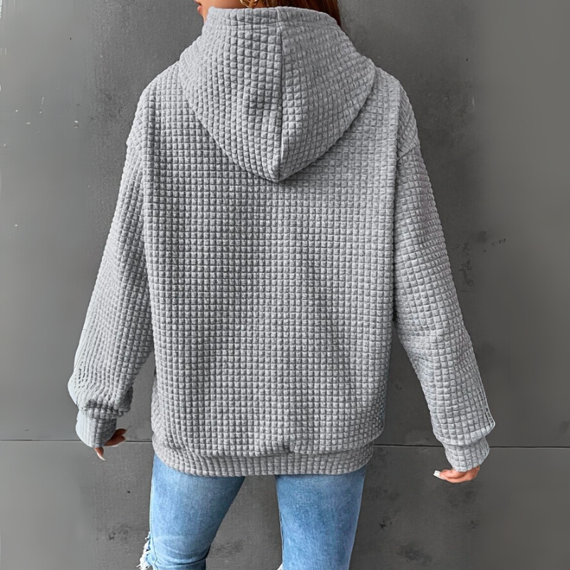 Women's Sweatshirt Waffle-Knit with Drawstring Hood