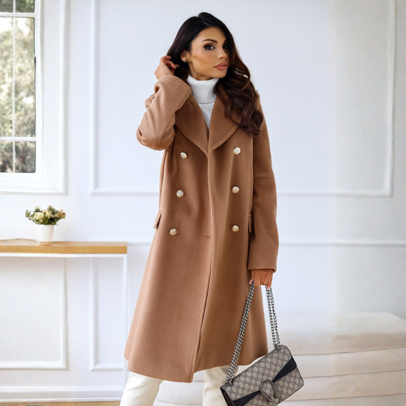 Women's Trench Coat – Double-Breasted Classic Longline Style