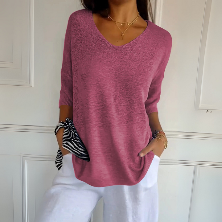Women's V-Neck Pullover Sweater - Casual Style