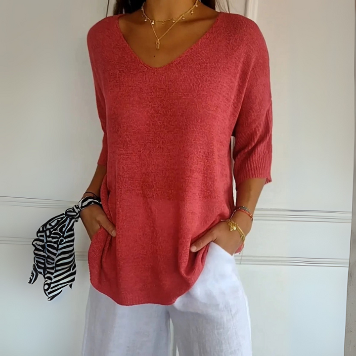 Women's V-Neck Pullover Sweater - Casual Style