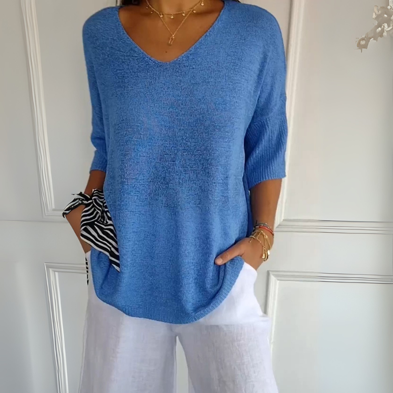 Women's V-Neck Pullover Sweater - Casual Style