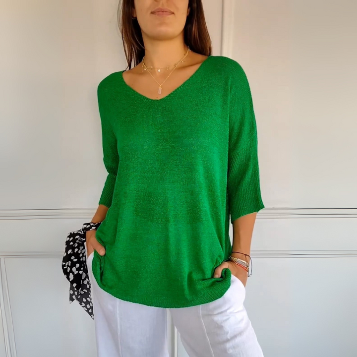 Women's V-Neck Pullover Sweater - Casual Style