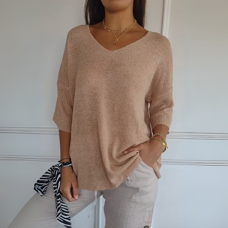 Women's V-Neck Pullover Sweater - Casual Style