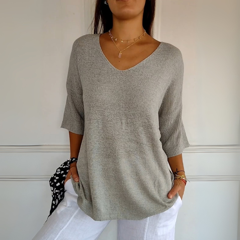 Women's V-Neck Pullover Sweater - Casual Style