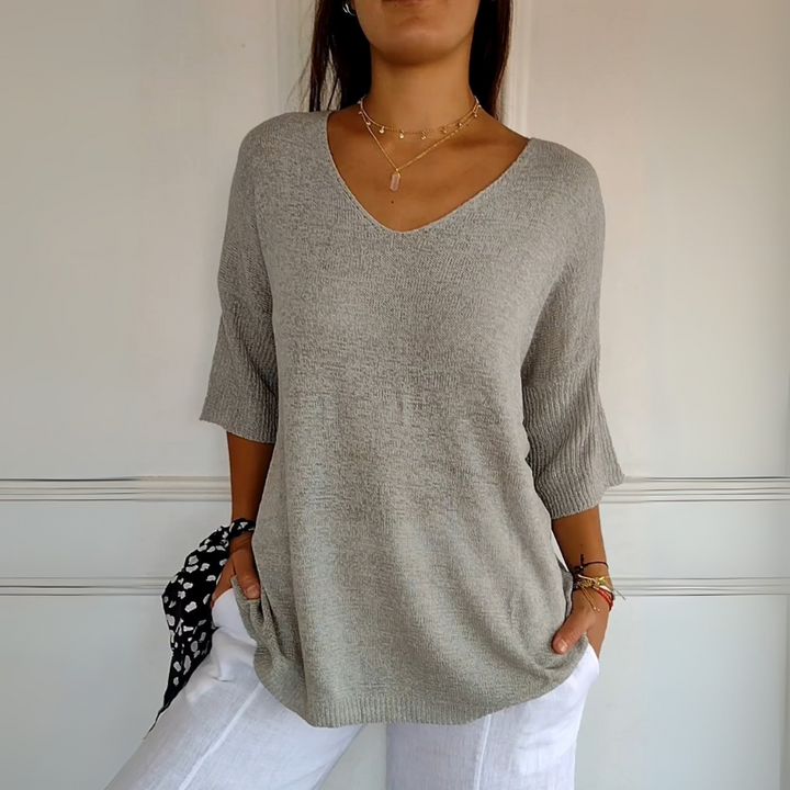 Women's V-Neck Pullover Sweater - Casual Style