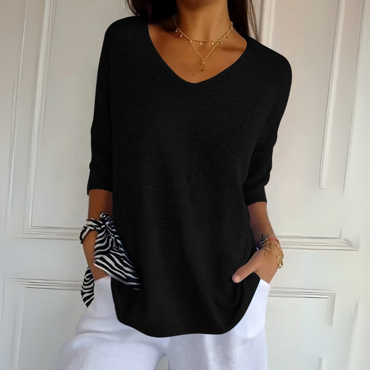Women's V-Neck Pullover Sweater - Casual Style
