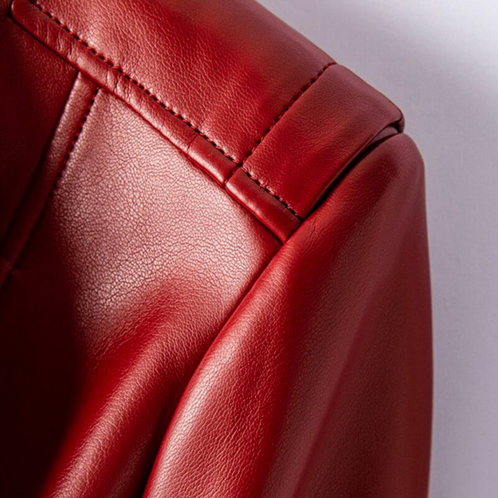 Women's Leather Jacket with Wide Lapel and Asymmetrical Zipper