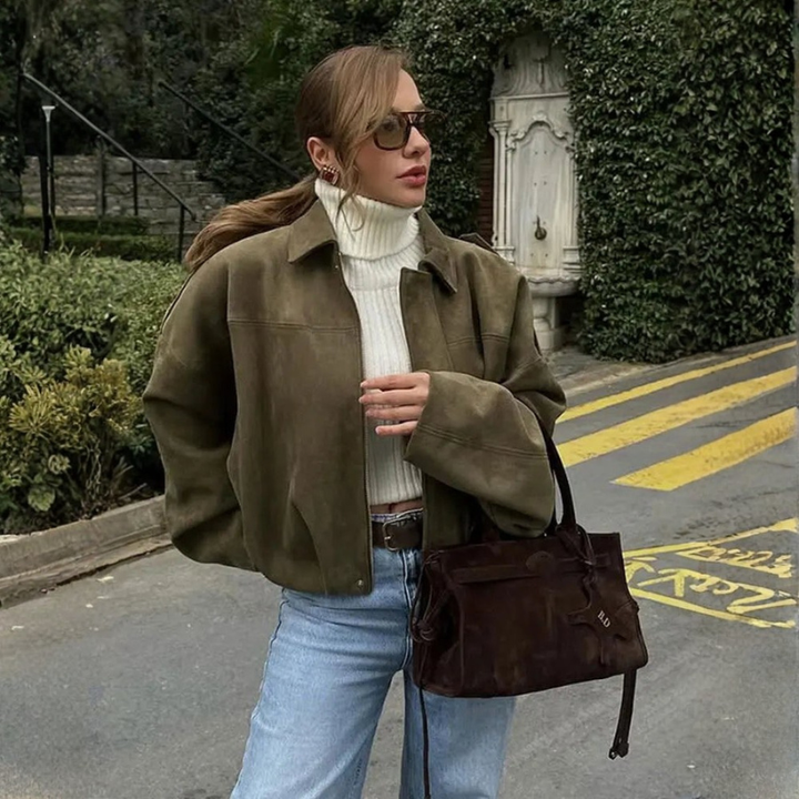 Women's Vintage Bomber Jacket – Casual Loose Fit with Zipper