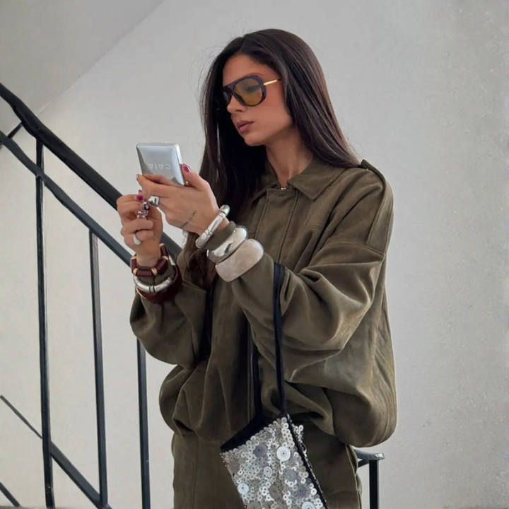 Women's Vintage Bomber Jacket – Casual Loose Fit with Zipper