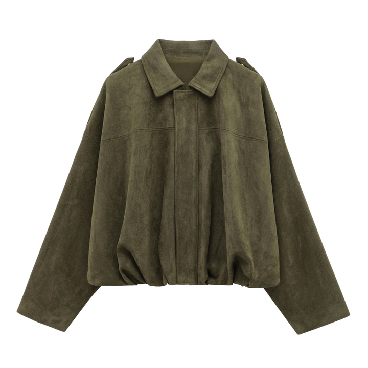 Women's Vintage Bomber Jacket – Casual Loose Fit with Zipper